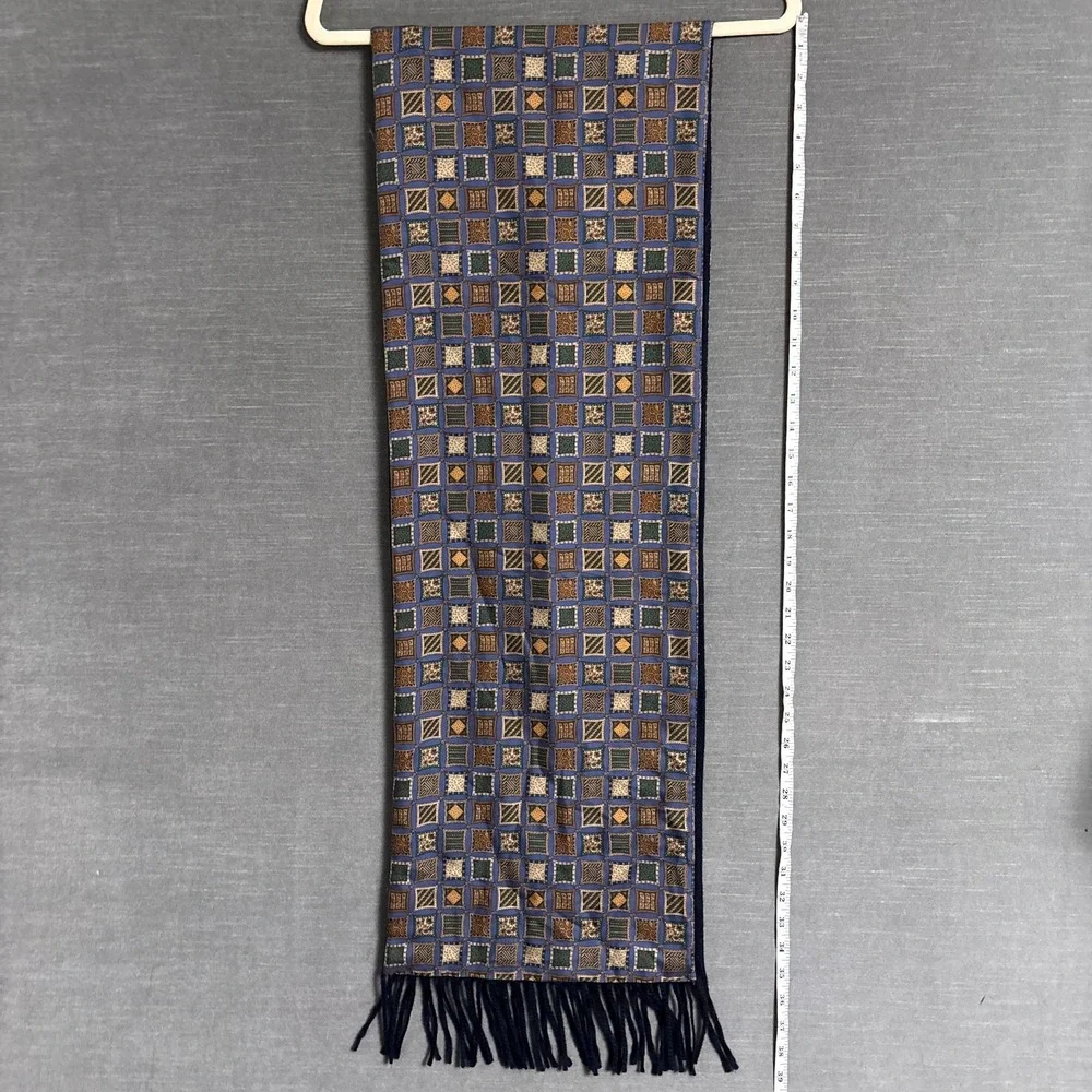 Salvatore‎ Ferragamo Silk Cashmere Winter Scarf Mens Blue Gold Italy Geometric